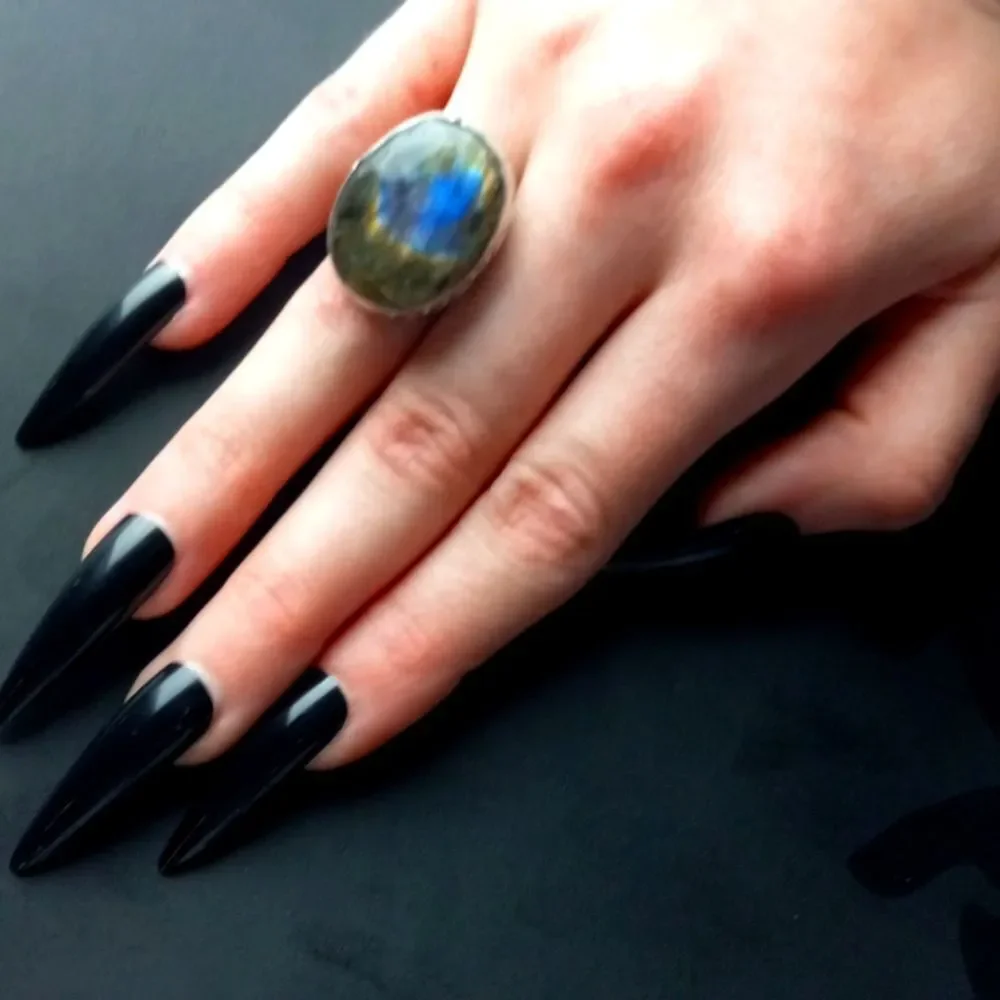 Size 8.5 silver striated labradorite ring